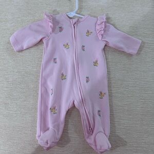 Little Me Pink Footie Pajama with Ruffles and Embroidery